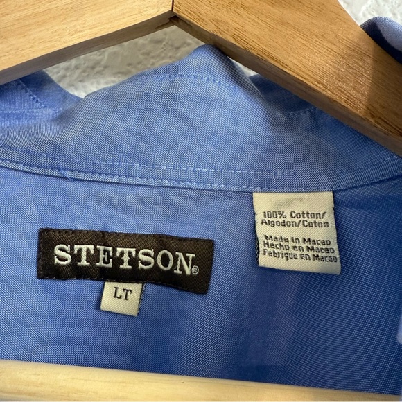 Stetson Shirt Mens Blue Long Sleeve Button Up Rodeo Size LT - Picture 3 of 6